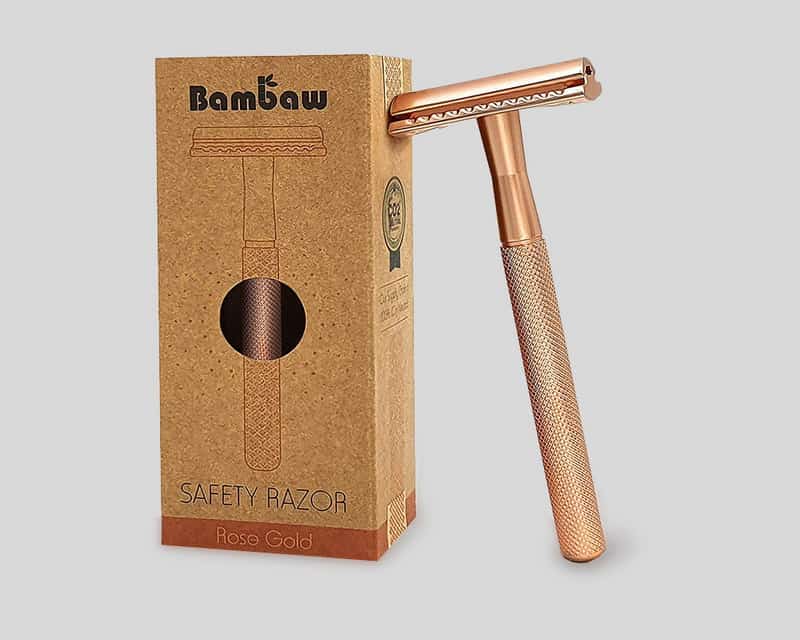 zero waste rose gold razor with recyclable box