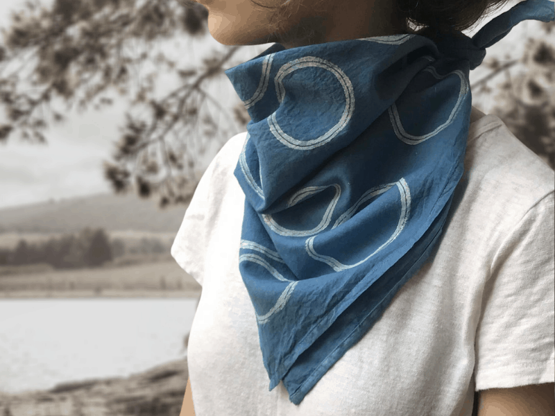 blue bandana tied around the neck